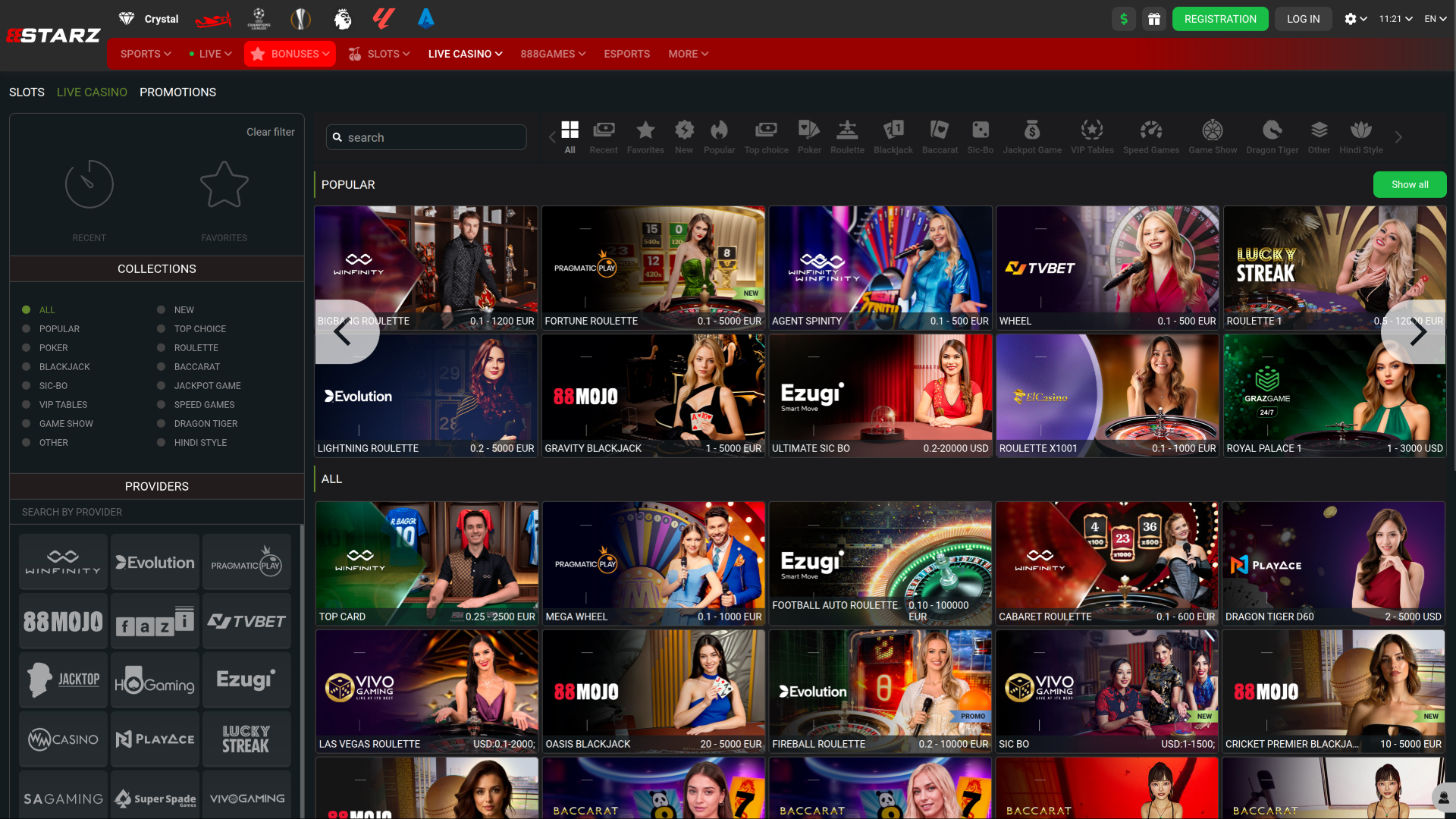 888STARZ Casino Desktop Live Dealer