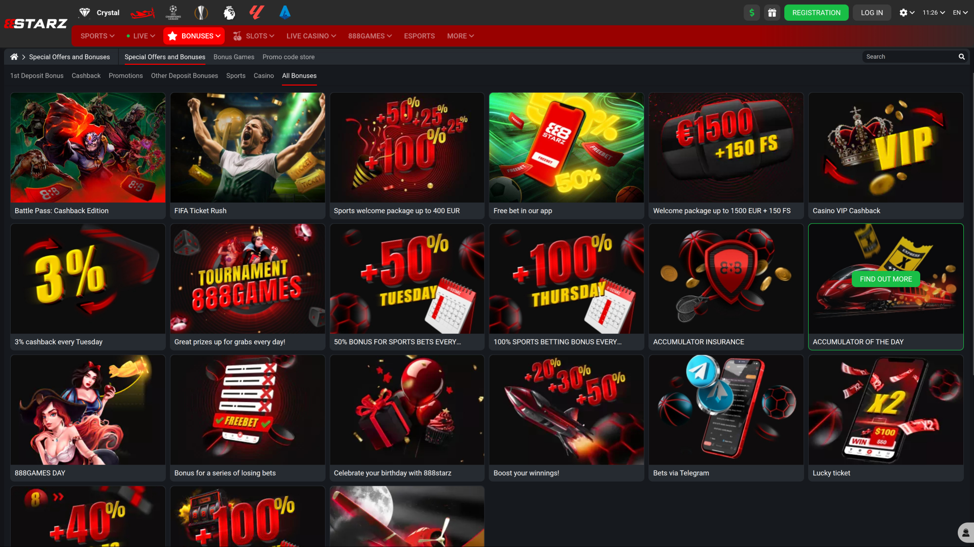 888STARZ Casino Desktop Promotions
