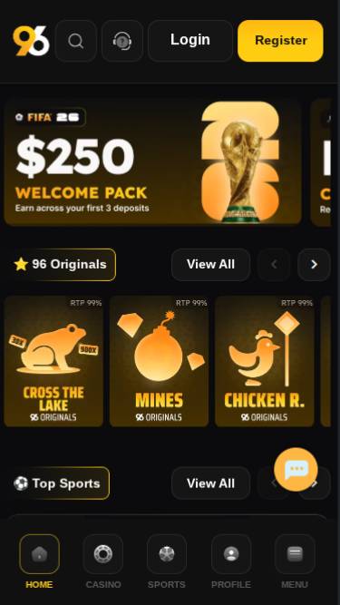 Homepage mobile screenshot of 96 Casino