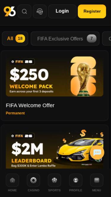 Promotions mobile page screenshot of 96 Casino