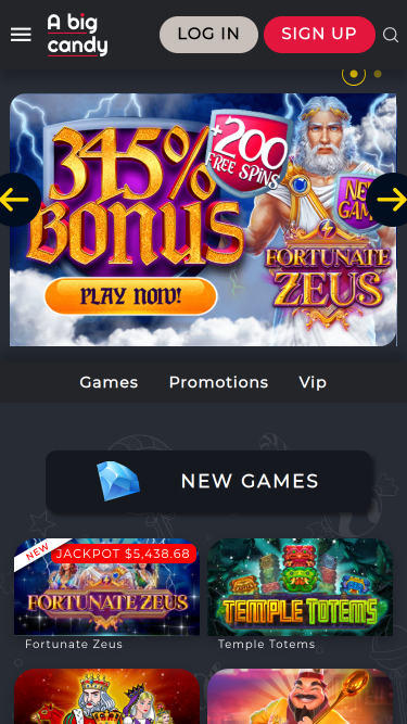 A Big Candy Casino Mobile Homepage