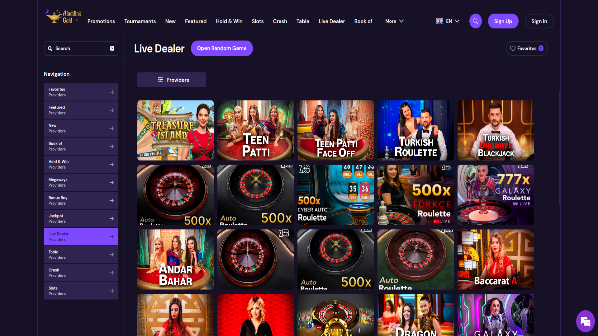 Live Dealer screenshot of Aladdins Gold Casino for Desktop