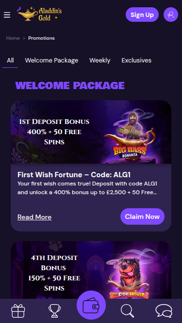 Promotions screenshot of Aladdins Gold Casino for Mobile