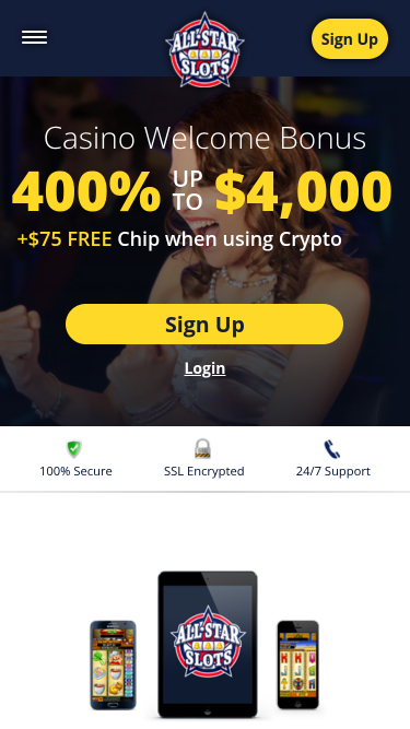 All Stars Slots Casino Mobile Homepage