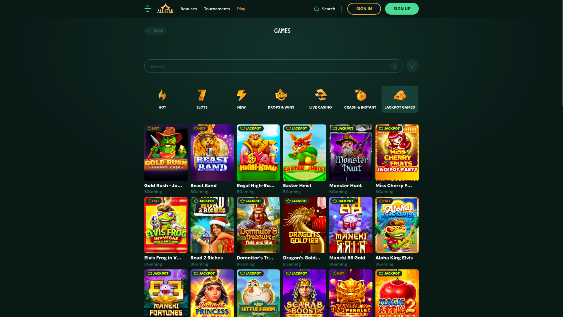 AllStar Casino Desktop Jackpot