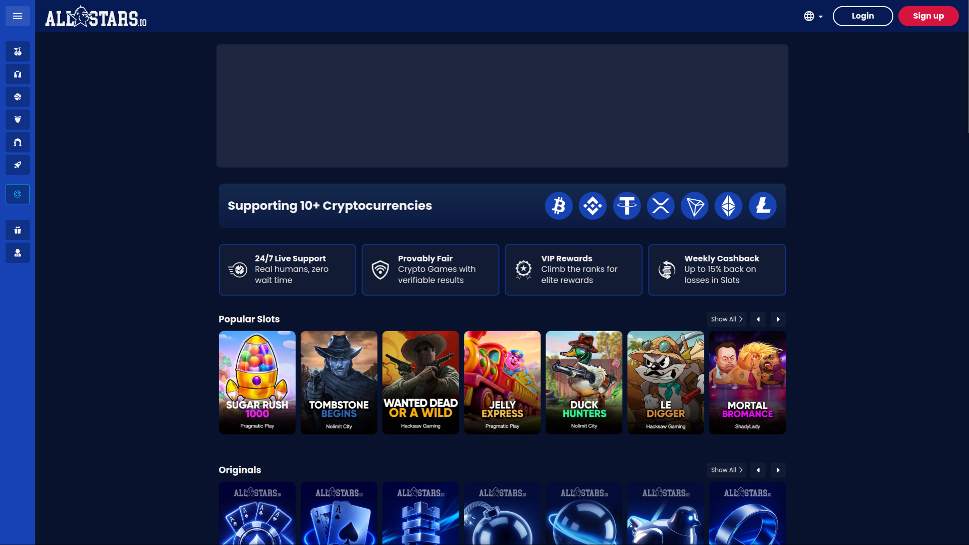 Allstars.io Casino Desktop Homepage