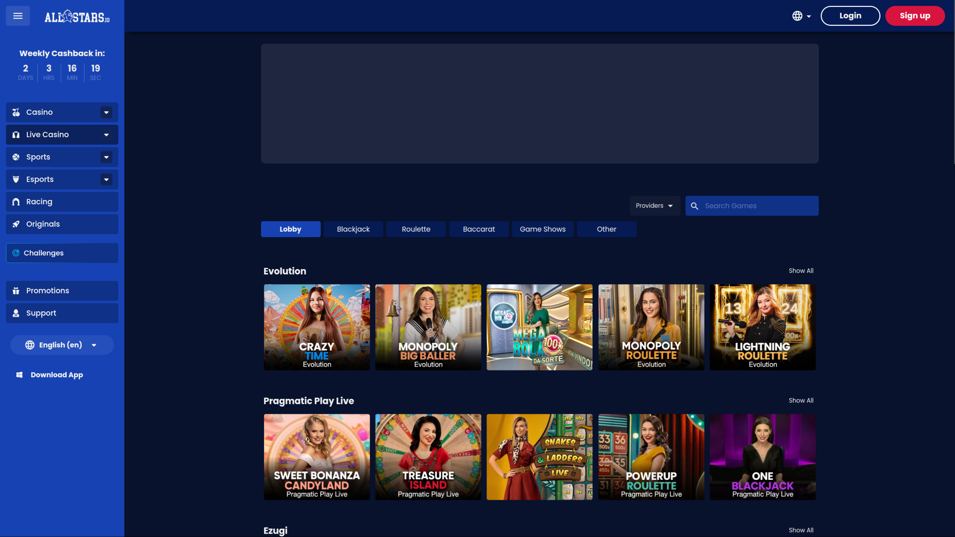 Allstars.io Casino Desktop Live Dealer