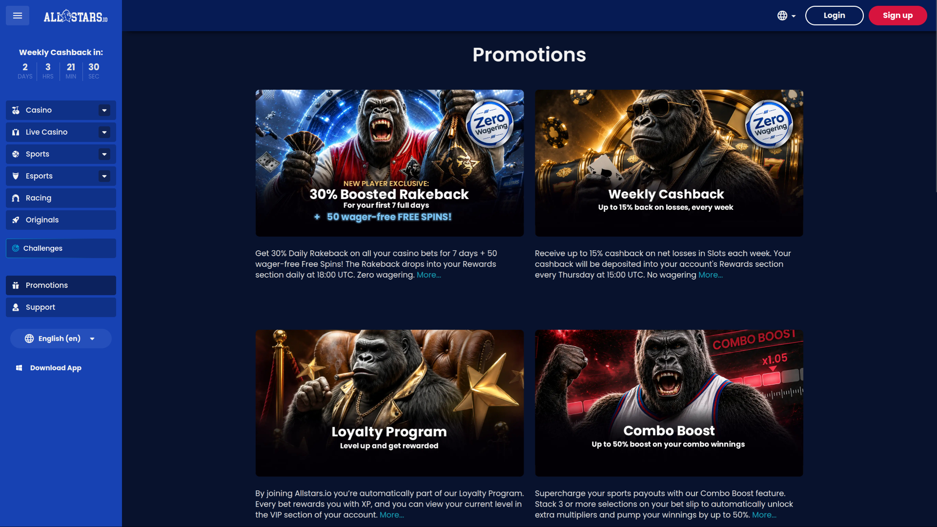 Allstars.io Casino Desktop Promotions