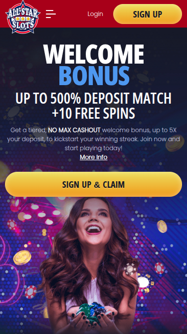 All Stars Slots Casino Mobile Homepage