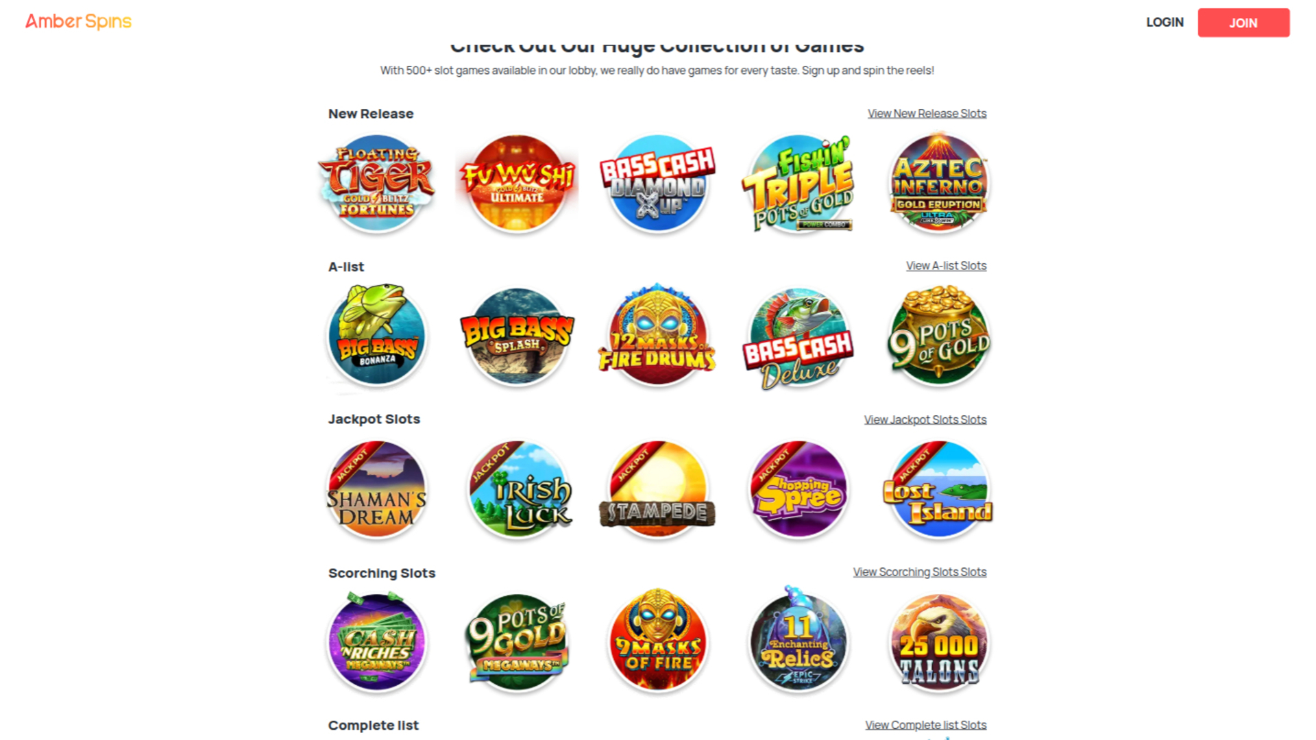 Amber Spins Casino Desktop Games