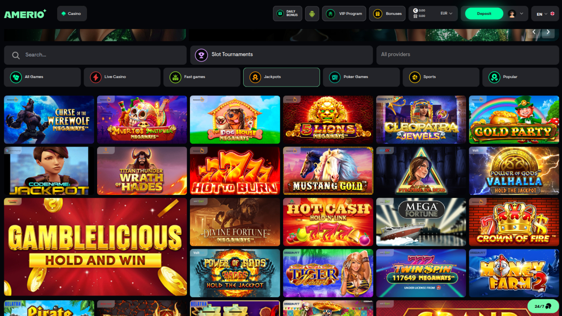 Amerio.bet Casino Desktop Jackpot