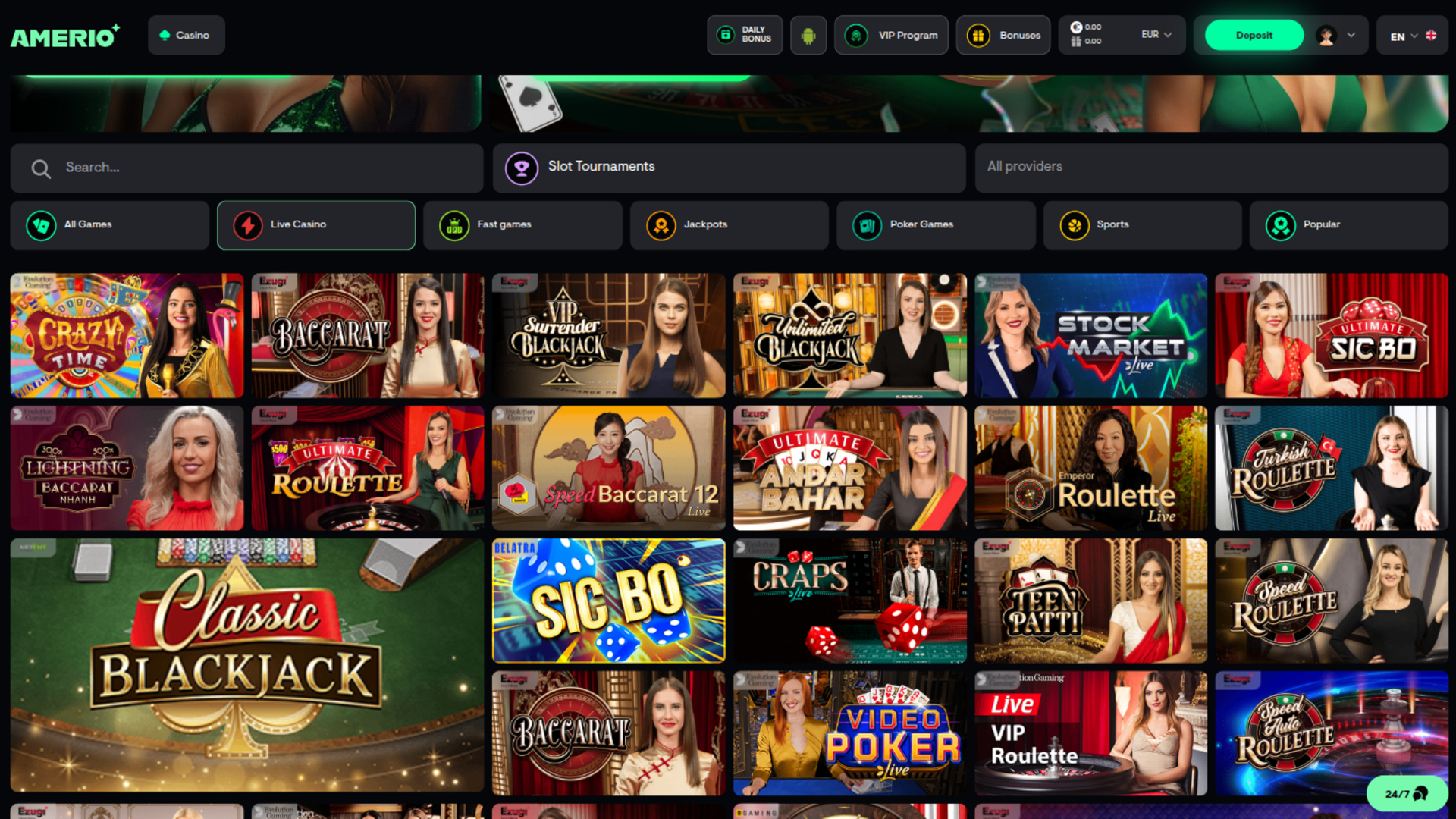 Amerio.bet Casino Desktop Live Dealer