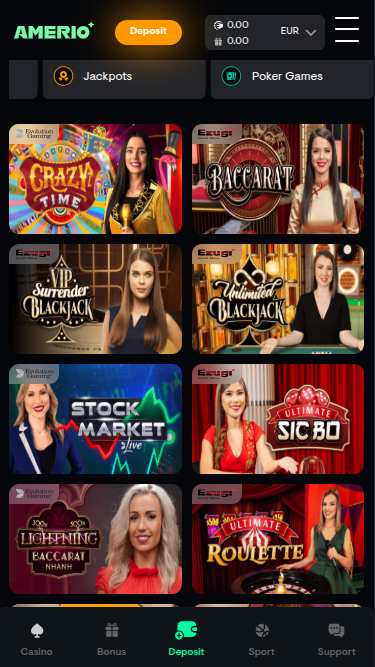 Amerio.bet Casino Mobile Live Dealer