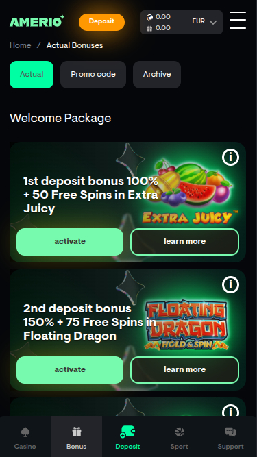 Amerio.bet Casino Mobile Promotions