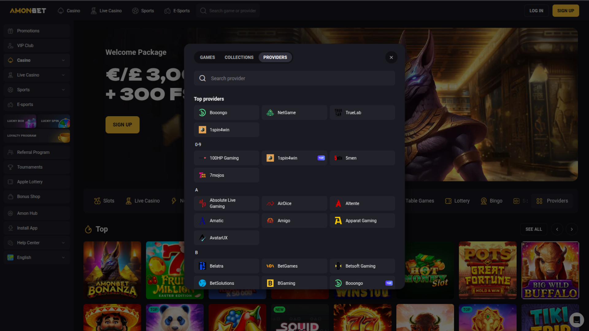 Amonbet Casino Game Developers Desktop