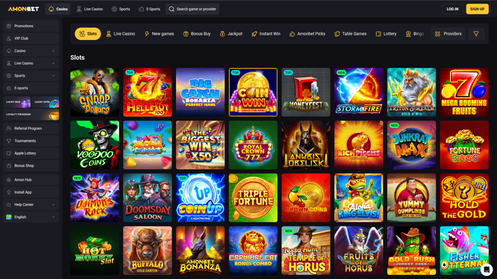Amonbet Casino Games Desktop