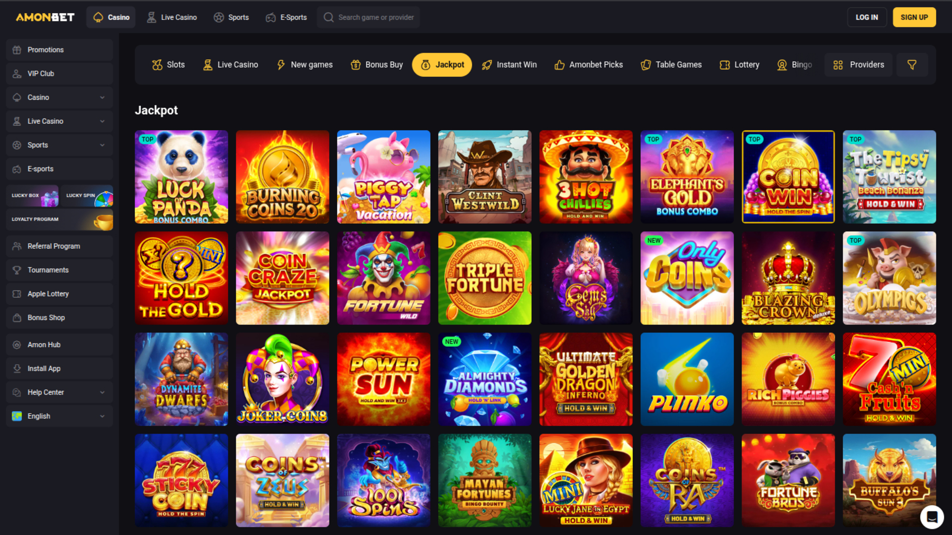 Amonbet Casino Jackpot Desktop