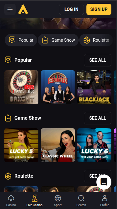 Amonbet Casino Live Dealer Mobile