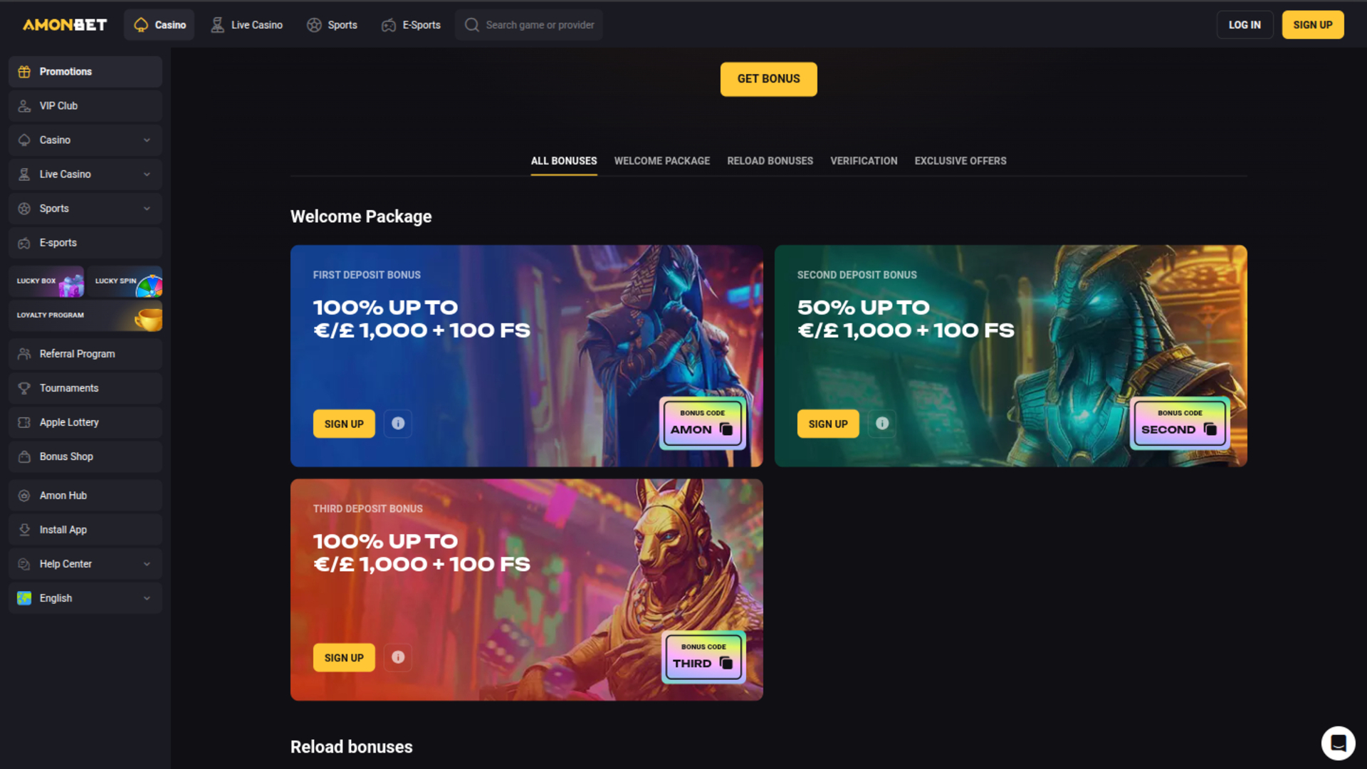 Amonbet Casino Promotions Desktop