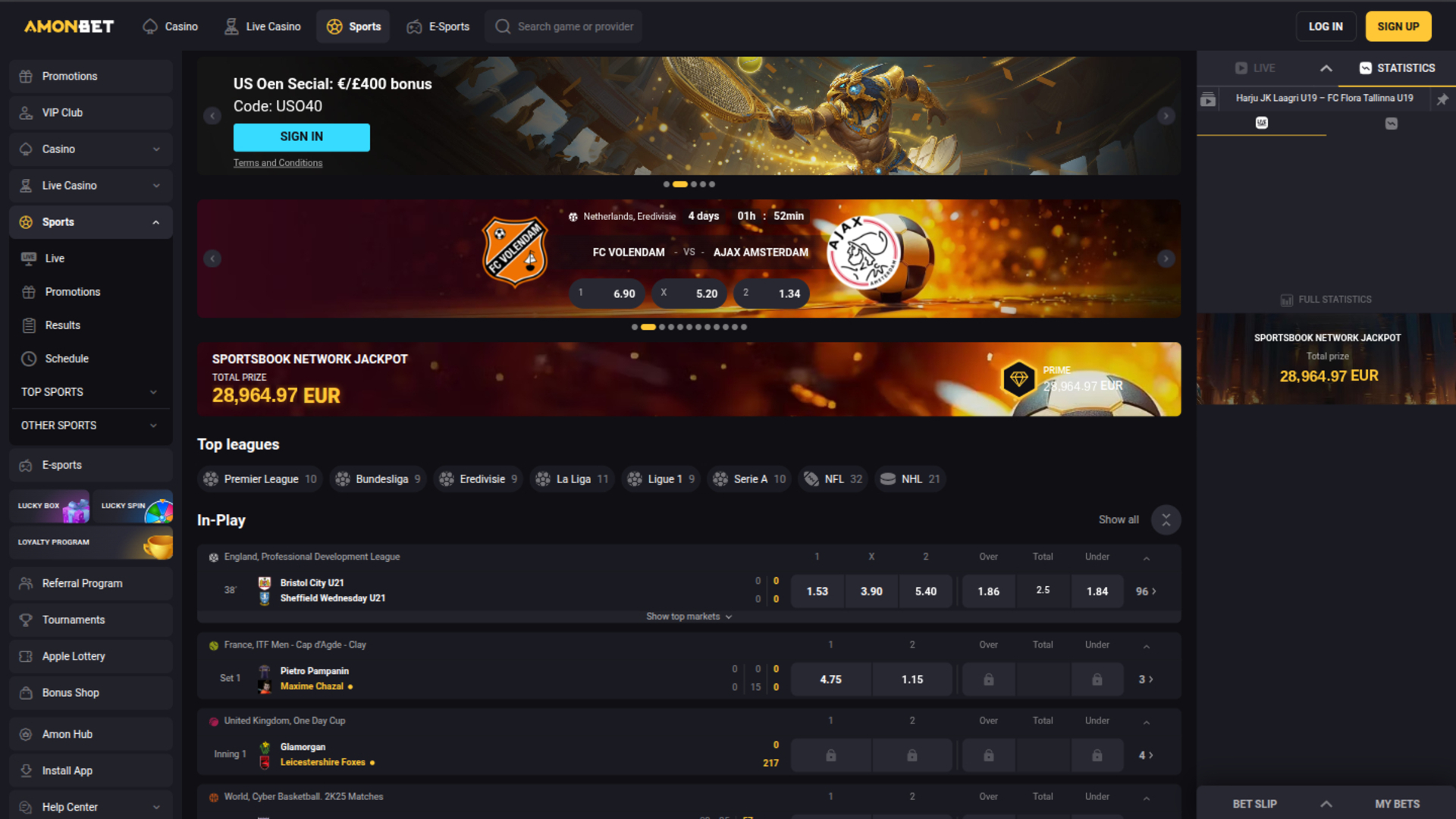 Amonbet Casino Sports Desktop