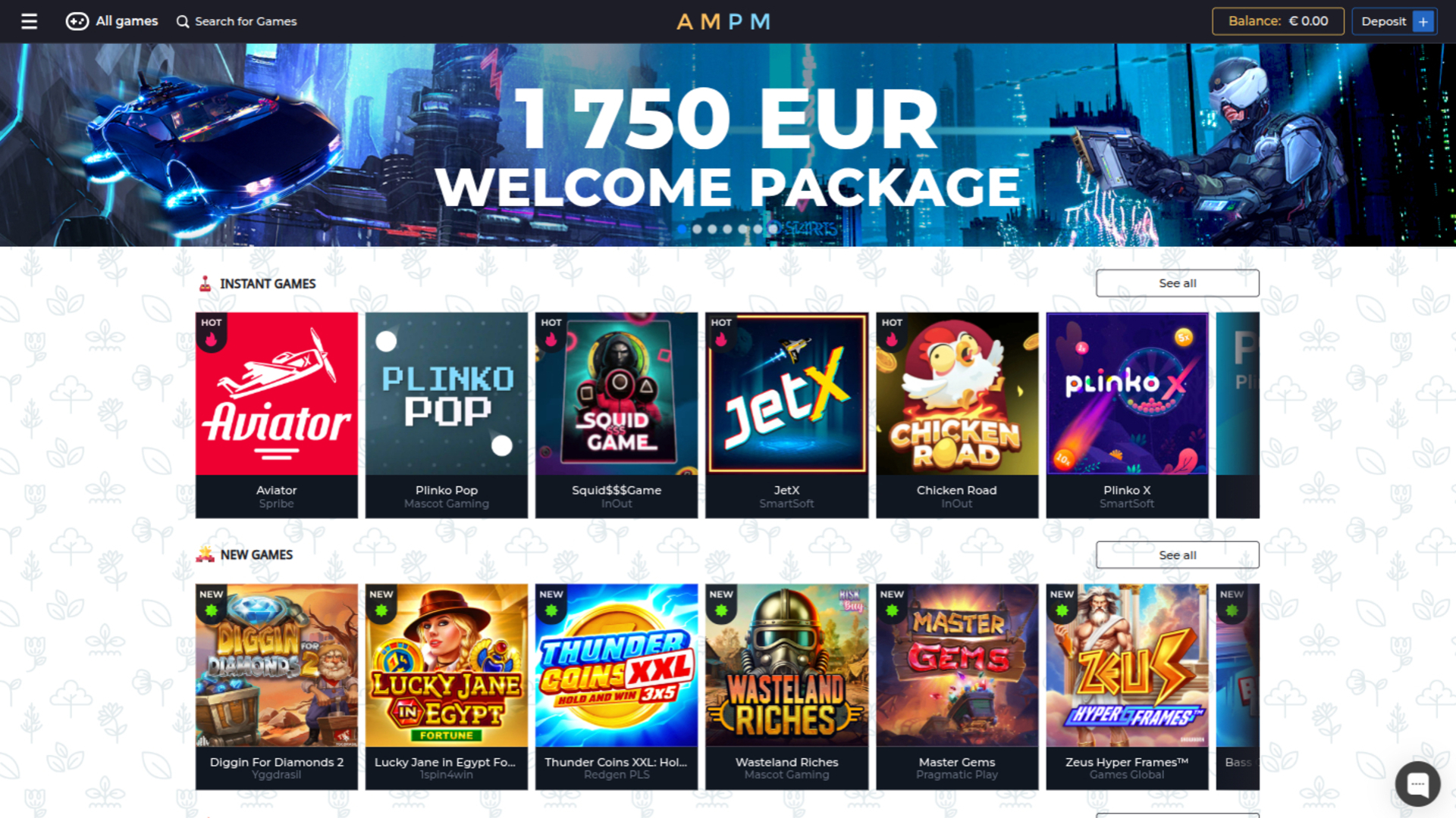 ampm Casino Desktop Homepage