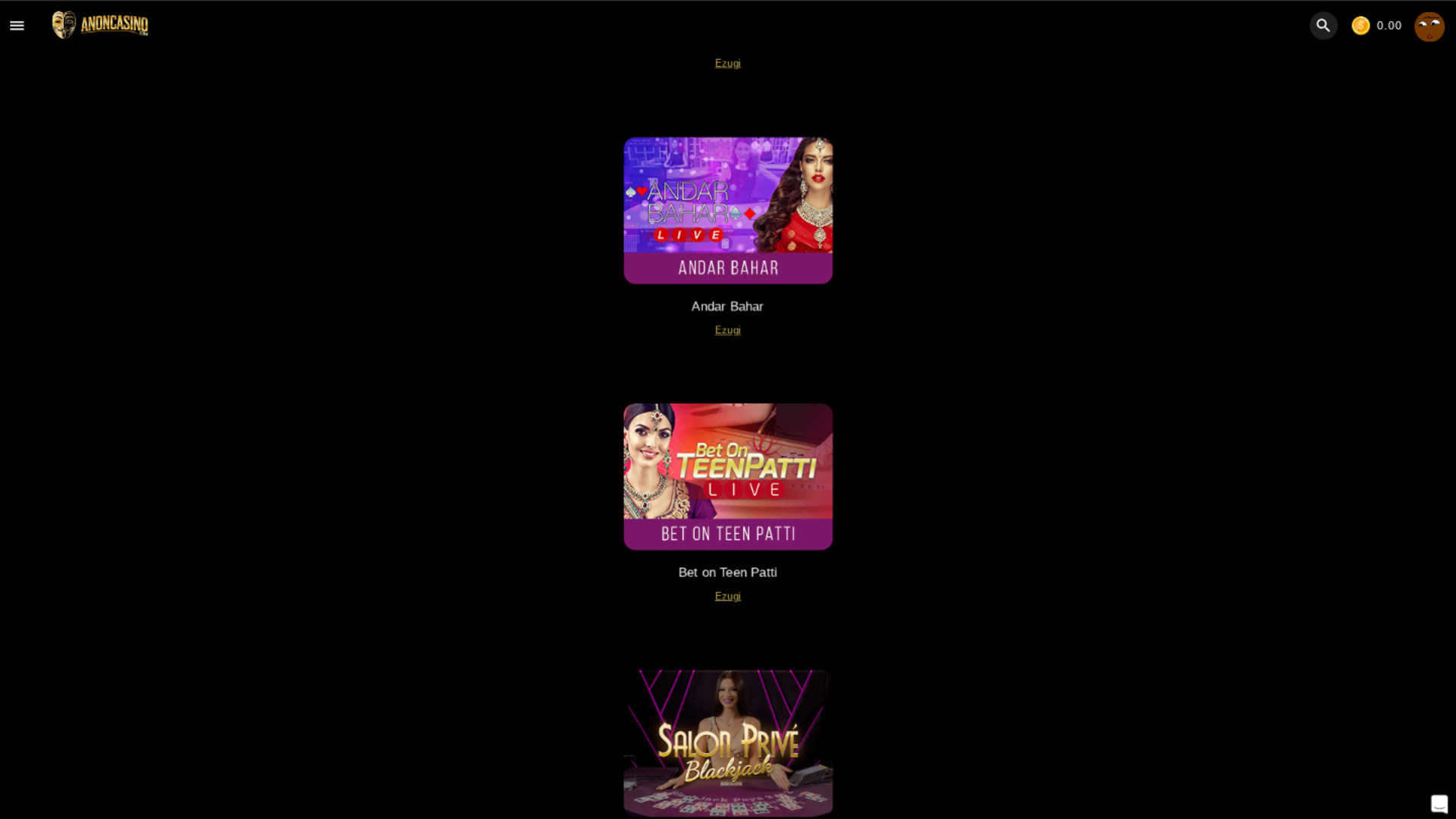 anon Casino Desktop Live Dealer
