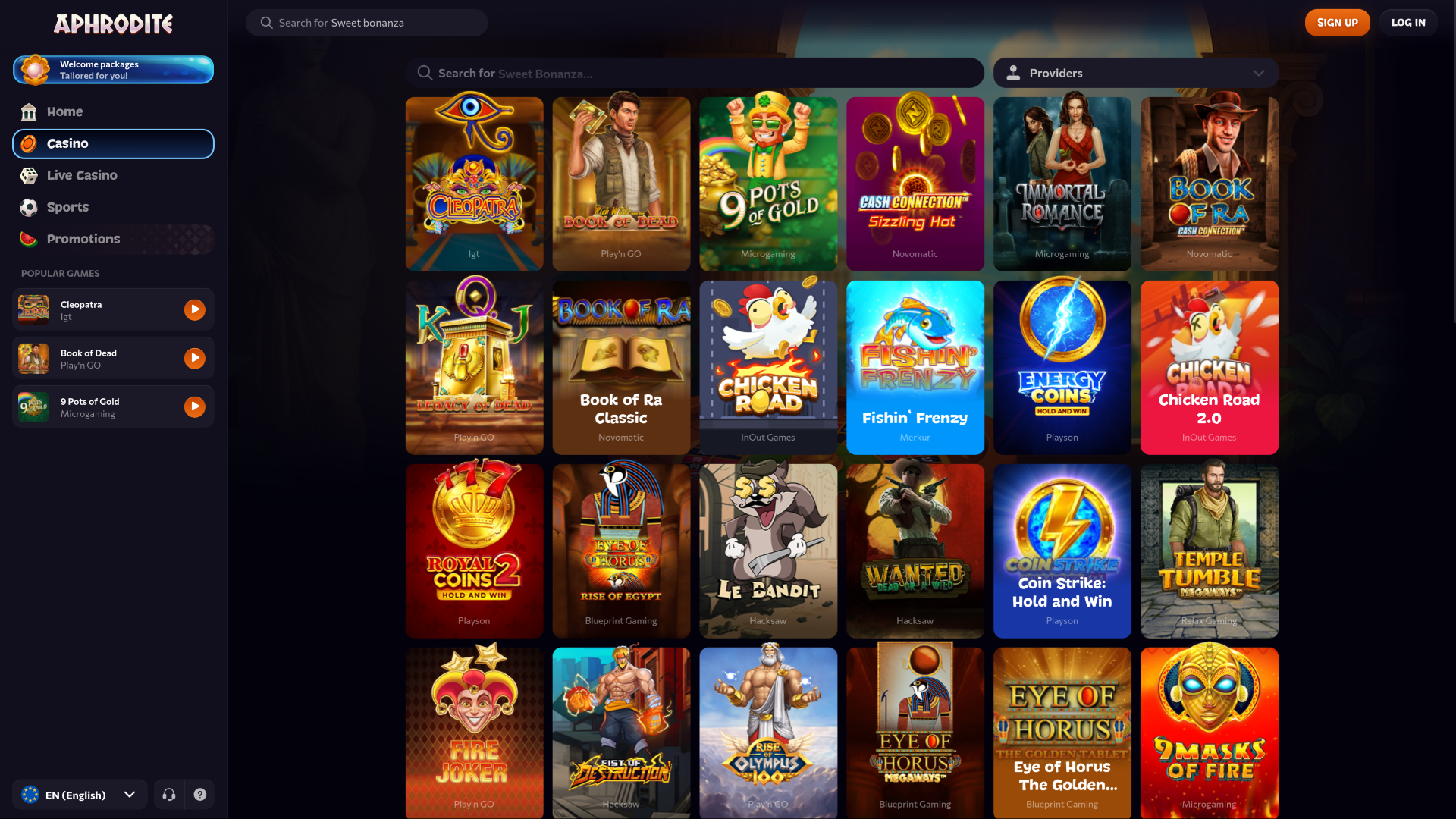 Aphrodite Casino Games Desktop