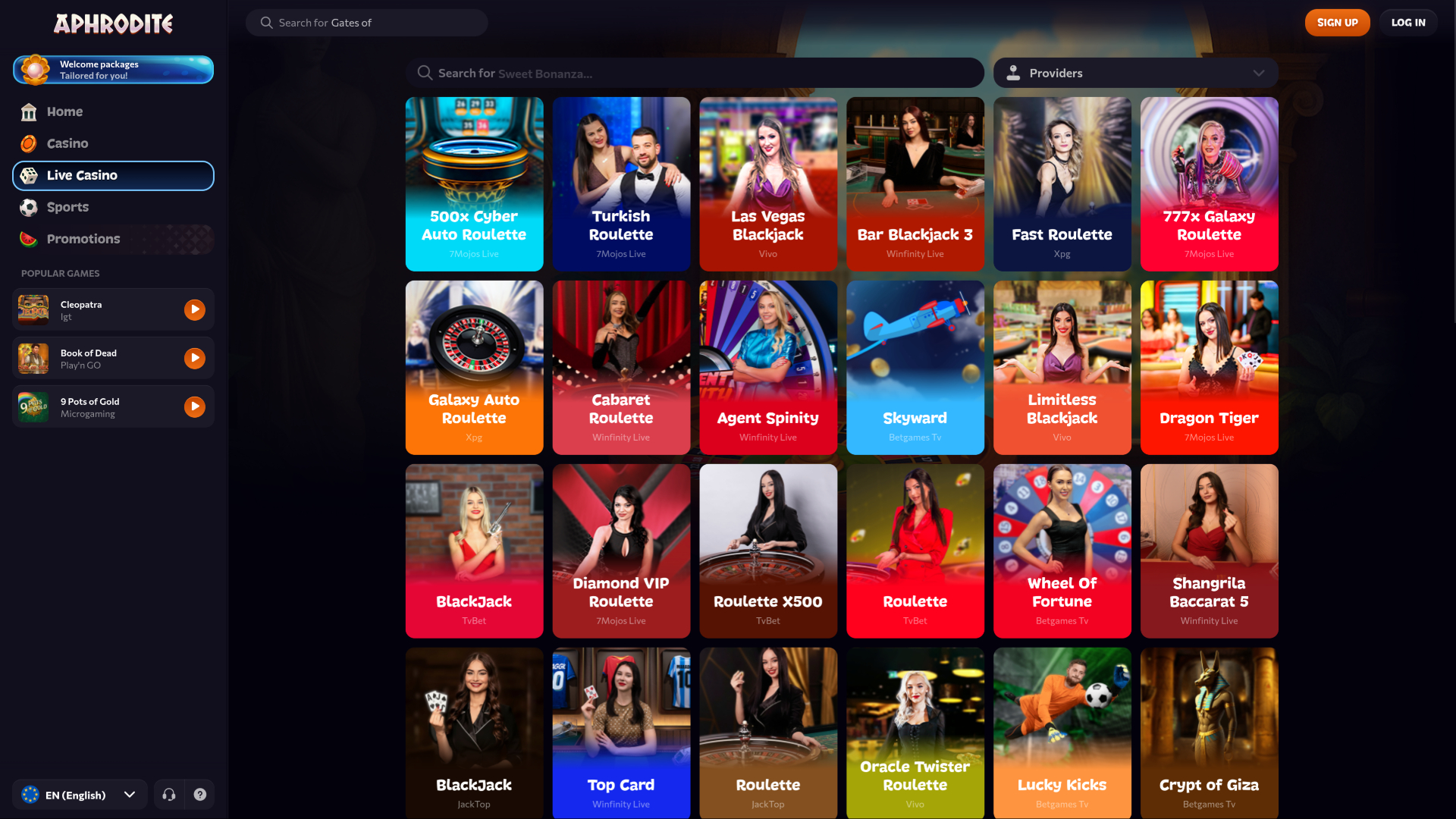 Aphrodite Casino Live Desktop