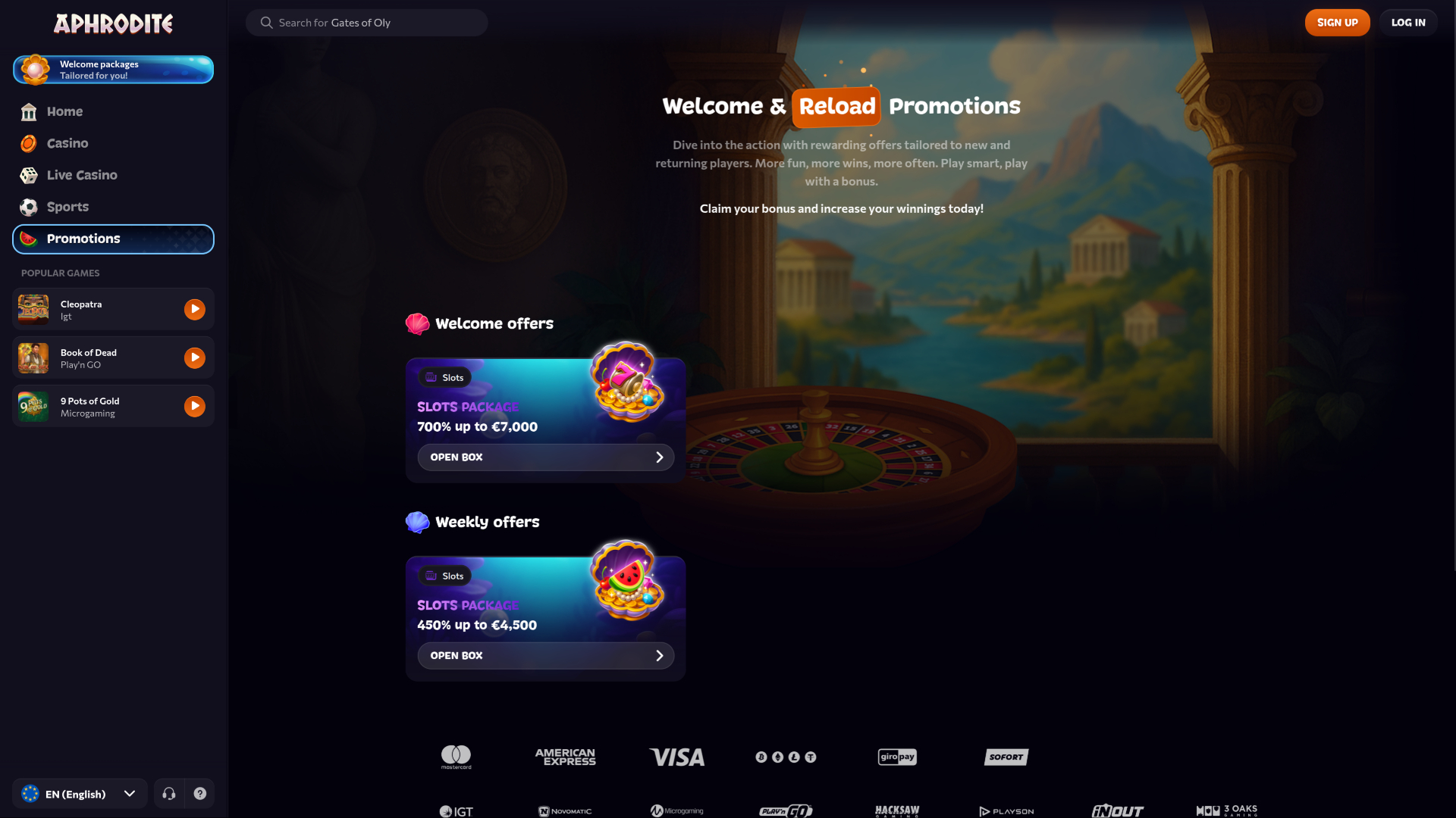 Aphrodite Casino Promotions Desktop
