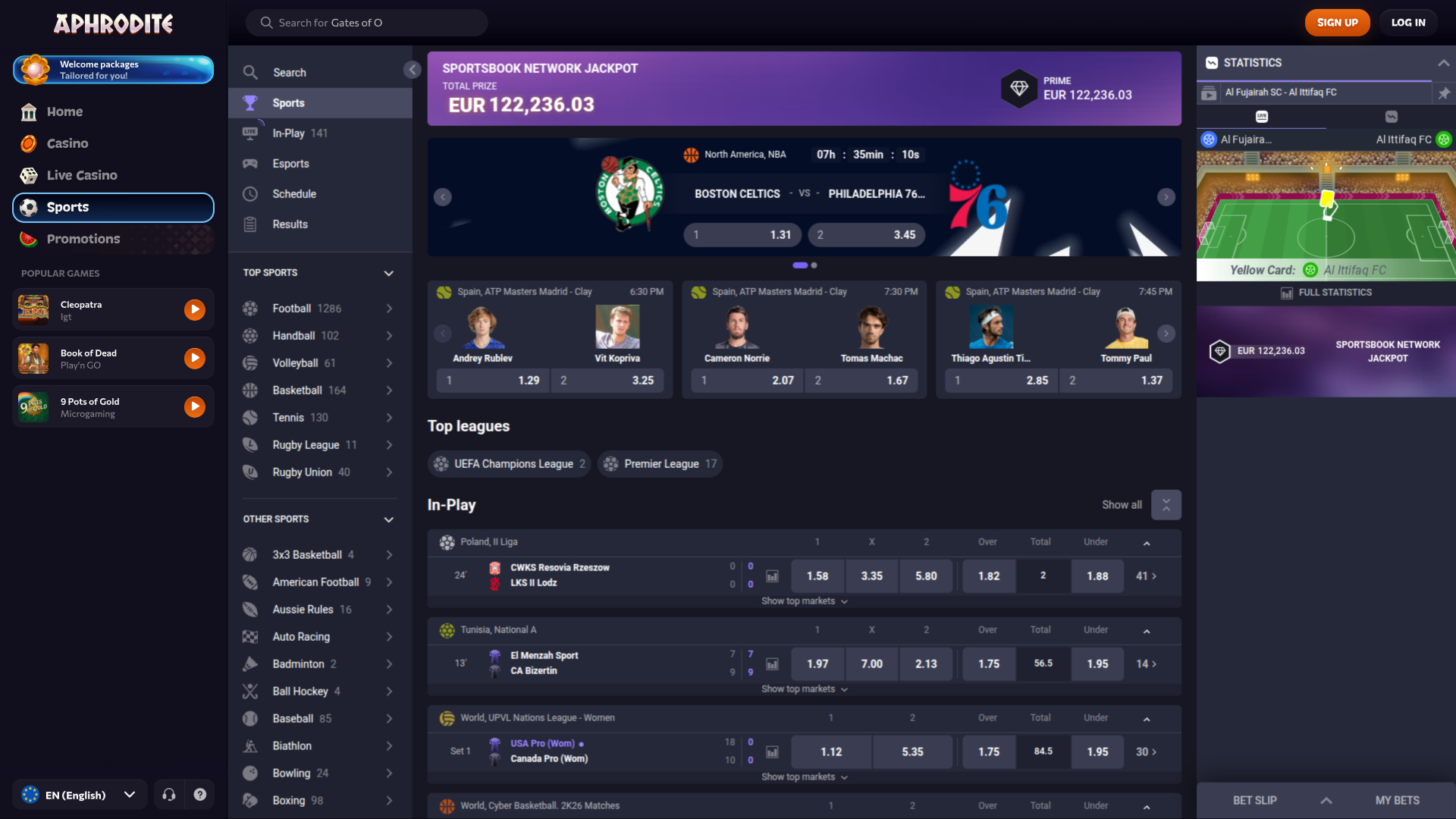 Aphrodite Casino Sports Desktop