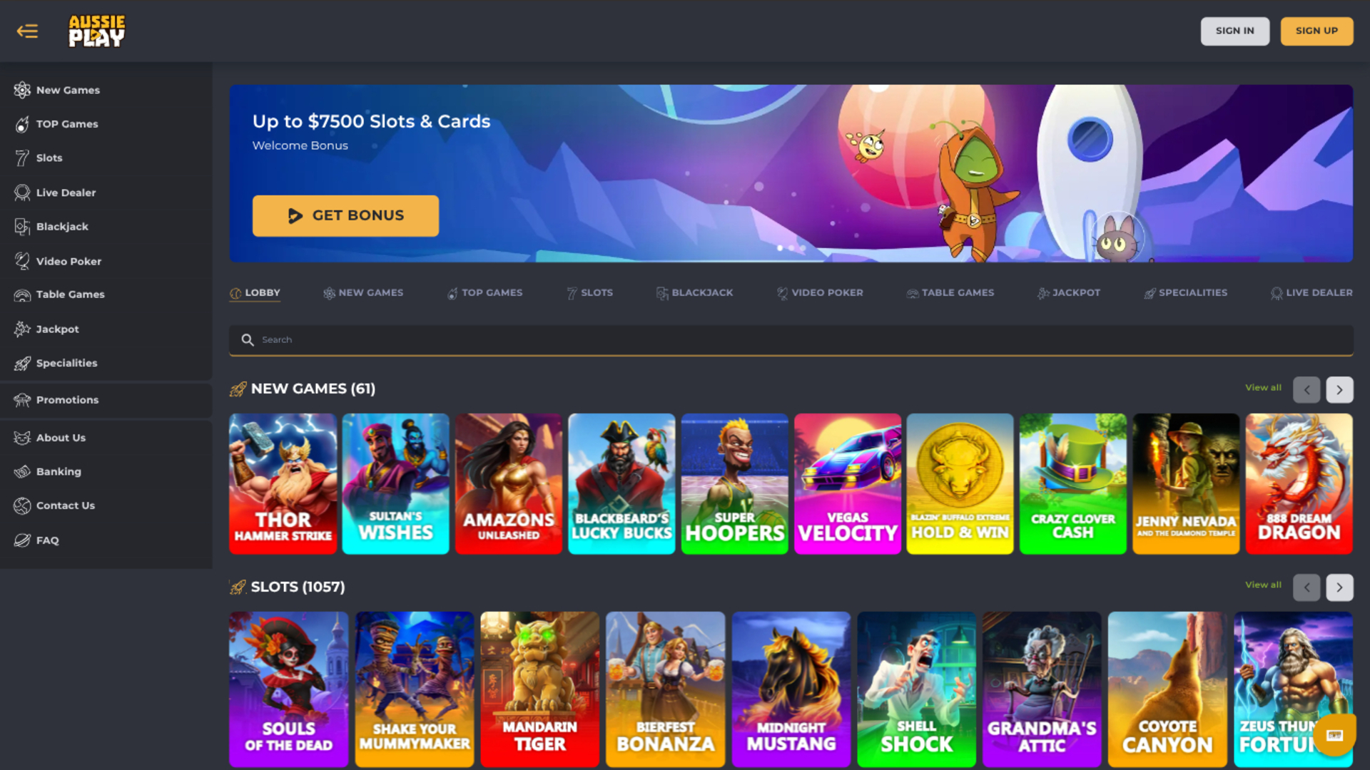 Aussie Play Casino Desktop Homepage