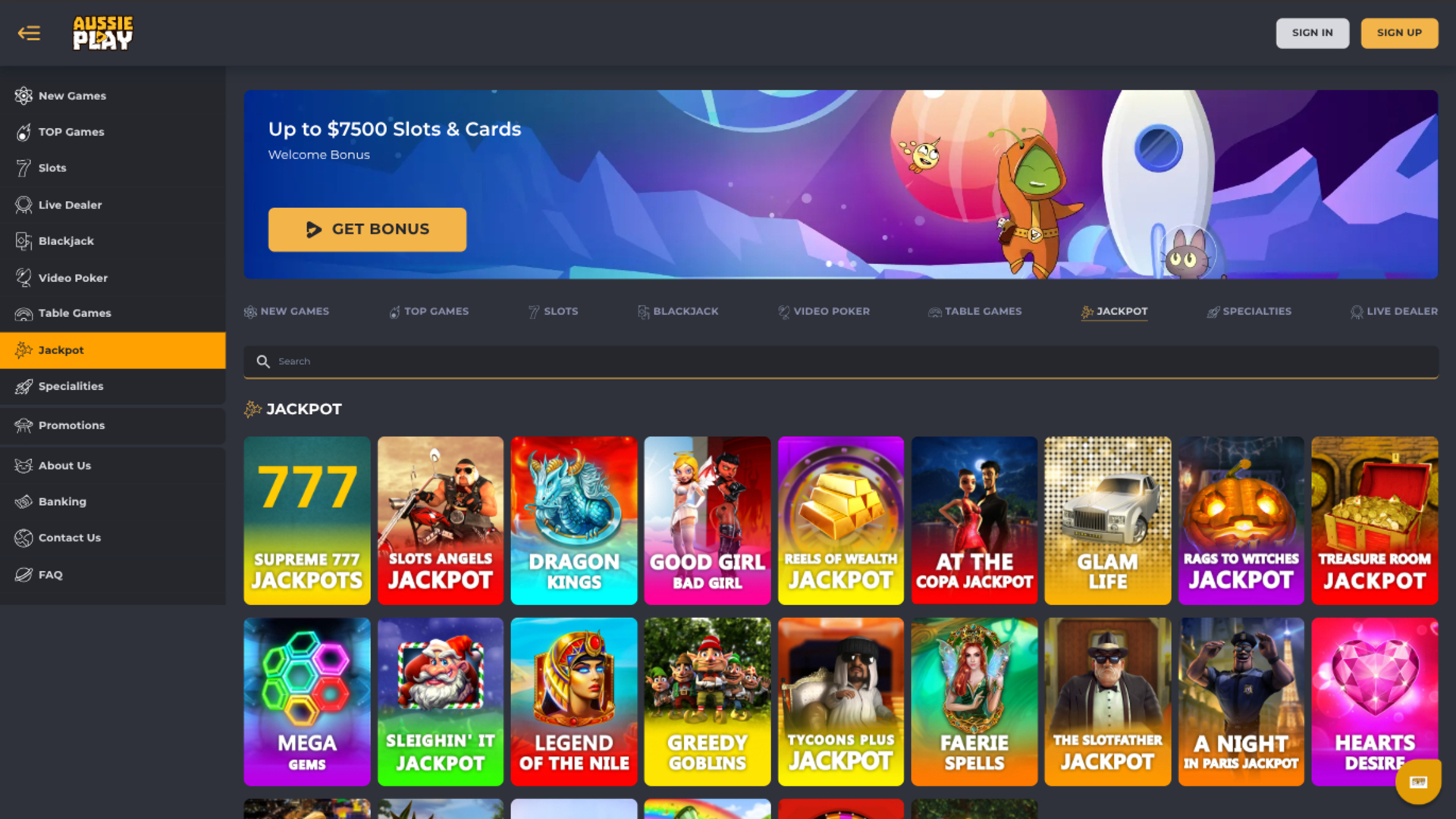 Aussie Play Casino Desktop Jackpot