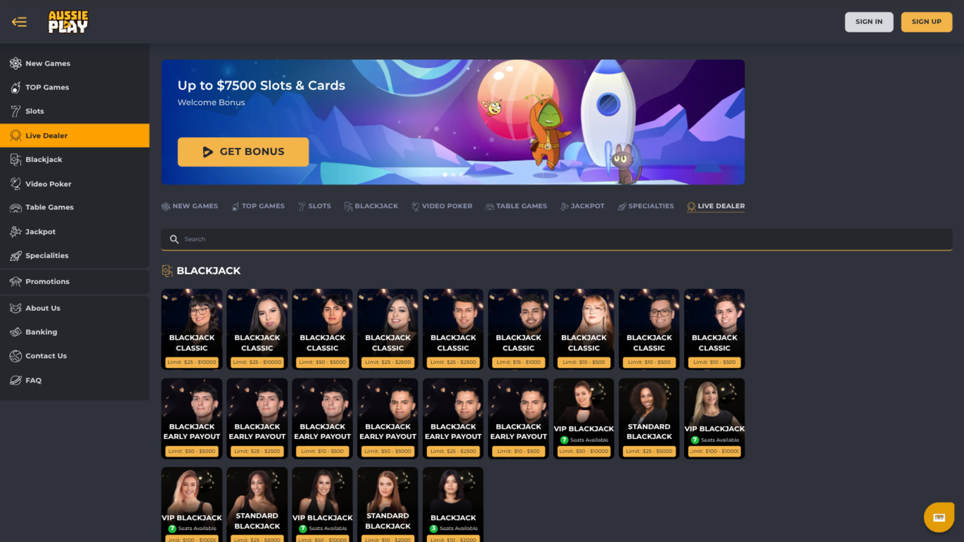 Aussie Play Casino Desktop Live Dealer