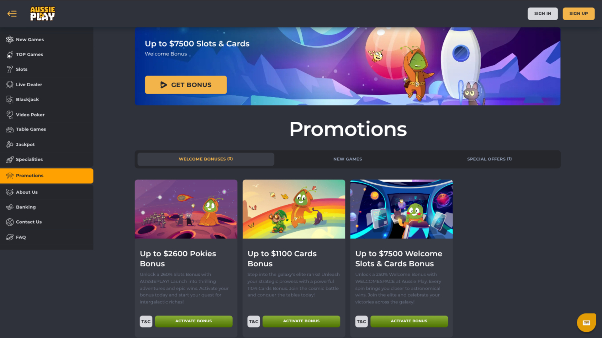 Aussie Play Casino Desktop Promotions
