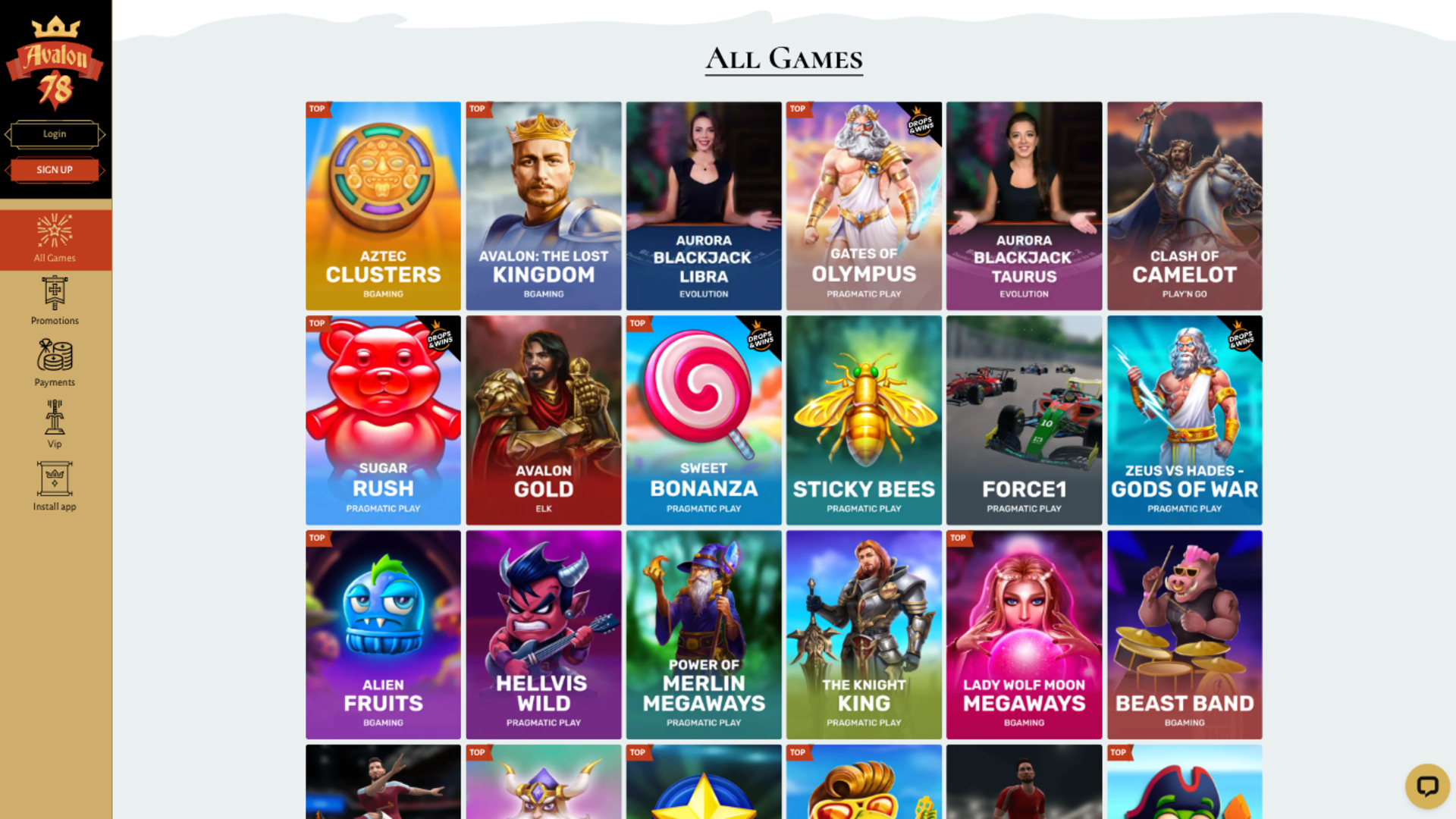 Avalon78 Casino Desktop Games