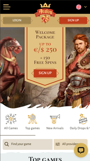 Avalon78 casino app homepage op mobiel