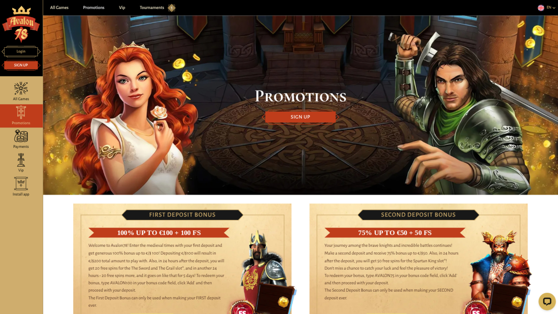 Avalon78 Casino Desktop Promotions