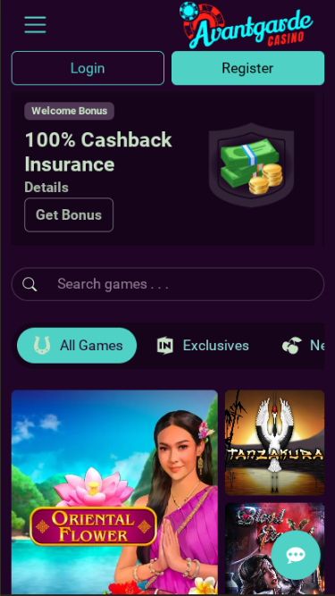 Avantgarde Casino Mobile Homepage