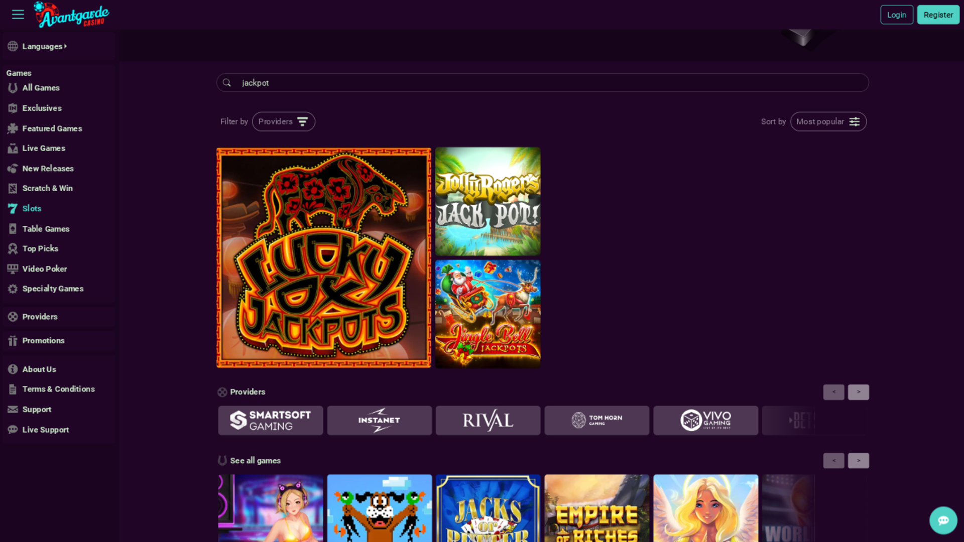 Avantgarde Casino Desktop Jackpot