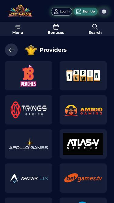 Aztec Paradise Casino game developers mobile page