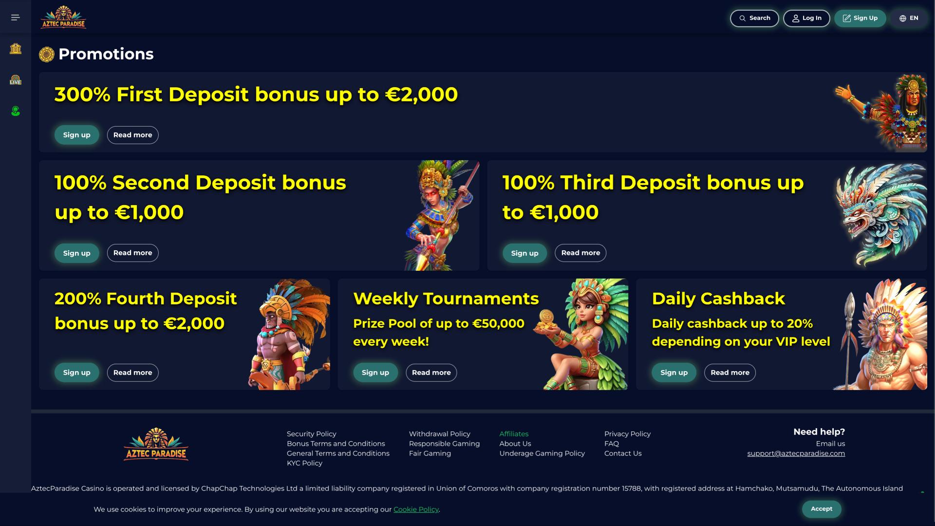 Aztec Paradise Casino promotions page