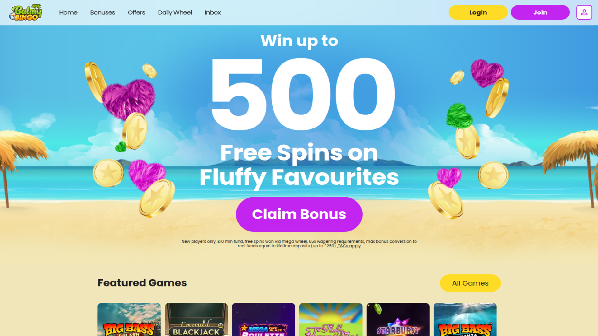 Balmy Bingo Desktop Homepage