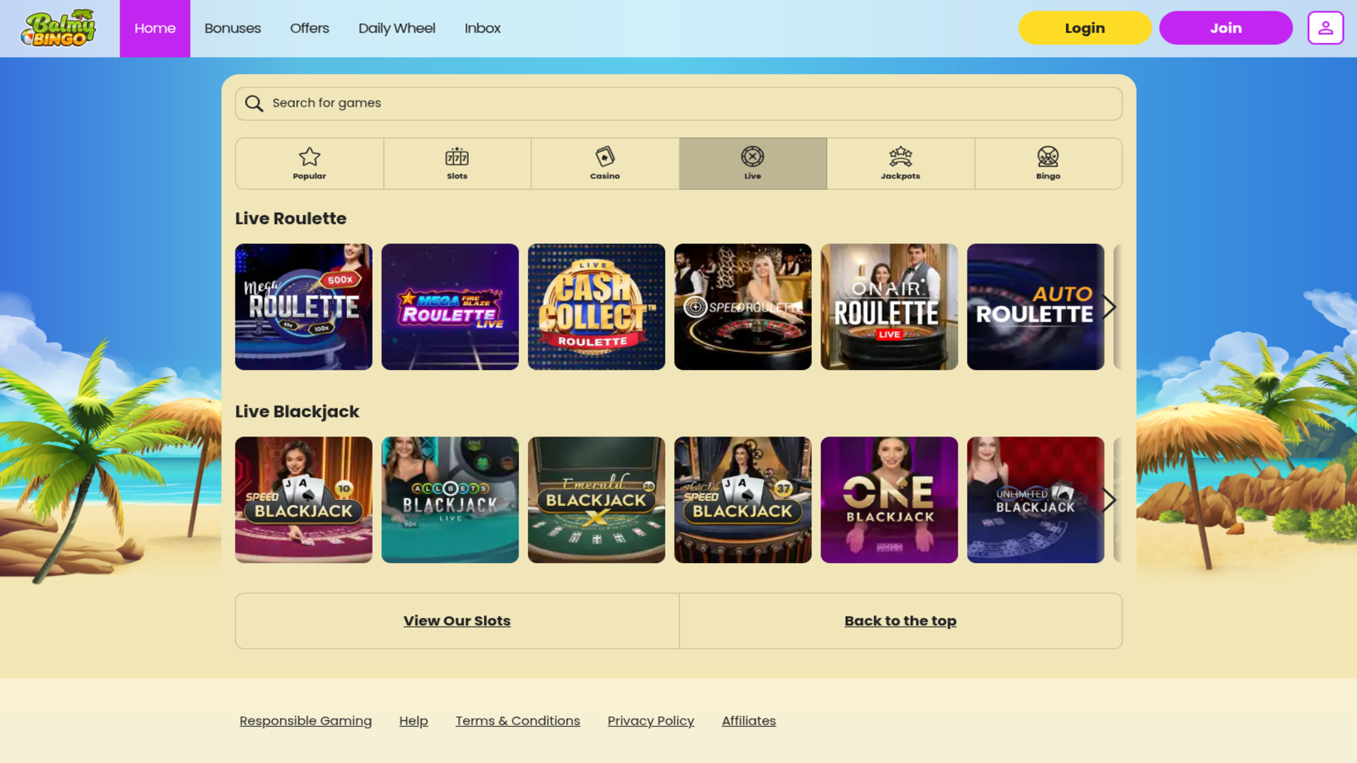Balmy Bingo Desktop Live Dealer