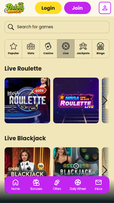 Balmy Bingo Mobile Live Dealer