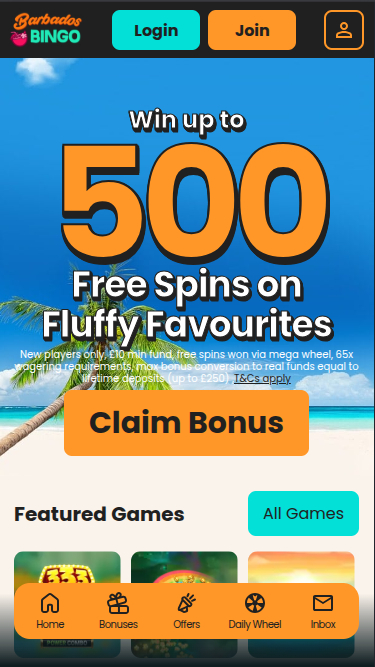 Barbados Bingo Mobile Homepage