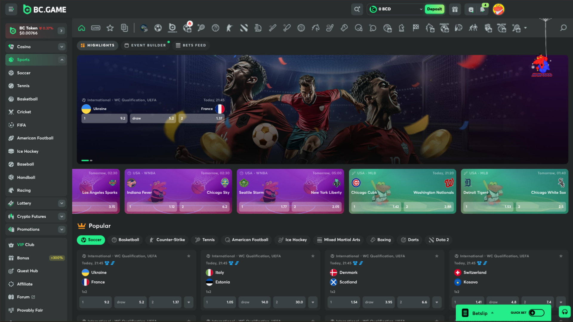 BC.Game Casino Desktop Sports