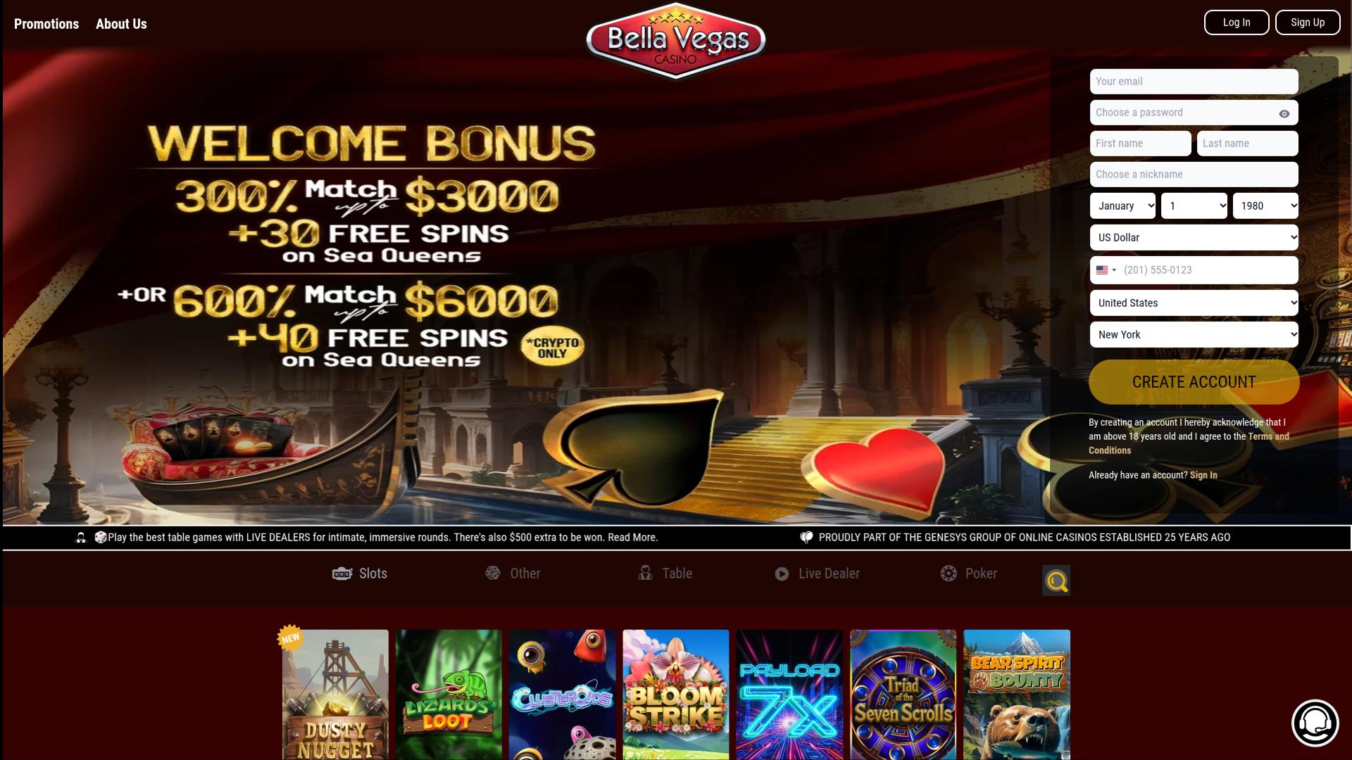 Bella Vegas Casino Desktop Homepage