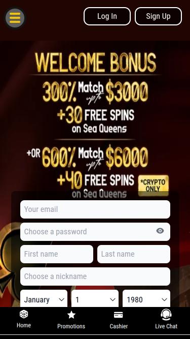 Bella Vegas Casino Mobile Homepage