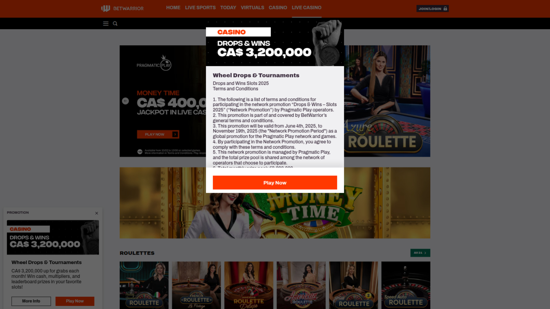 Bet Warrior Desktop Promotions