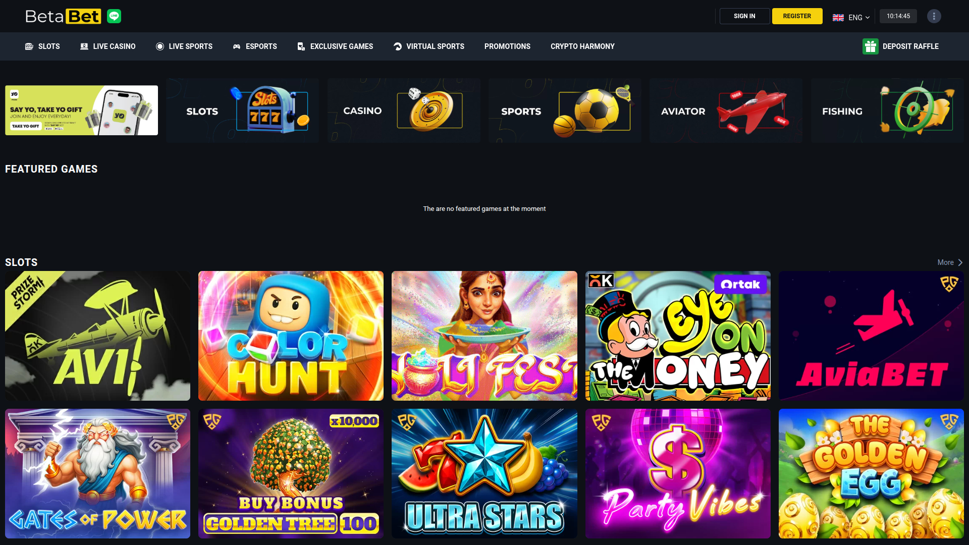 BetaBet Casino Desktop Homepage